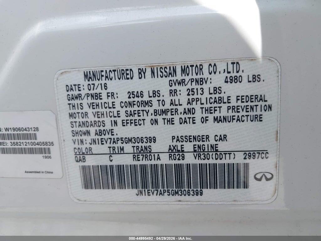 JN1EV7AP5GM306399 2016 INFINITI Q50 photo no. 9