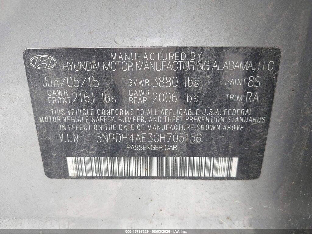 5NPDH4AE3GH705156 2016 HYUNDAI ELANTRA photo no. 9