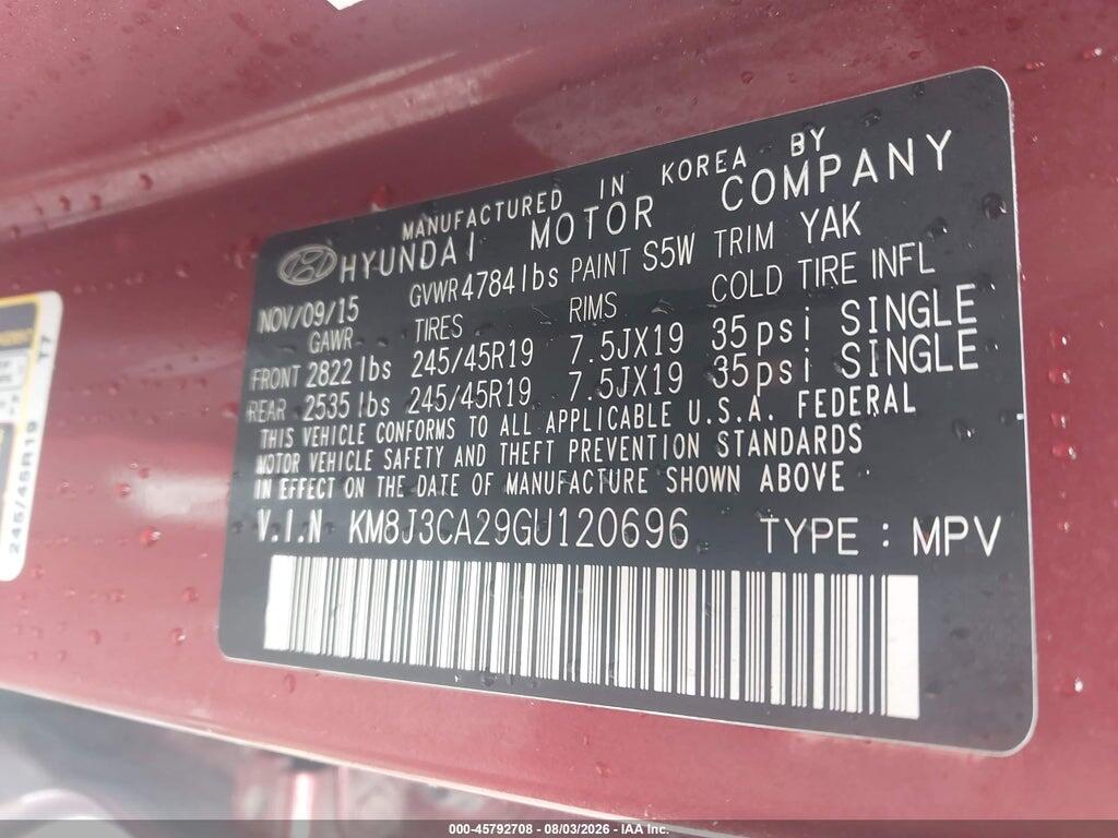 KM8J3CA29GU120696 2016 HYUNDAI TUCSON photo no. 9