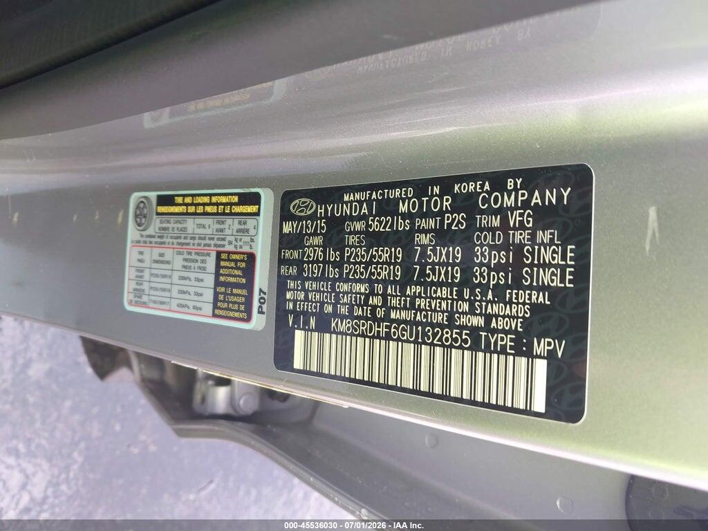 KM8SRDHF6GU132855 2016 HYUNDAI SANTA FE photo no. 9