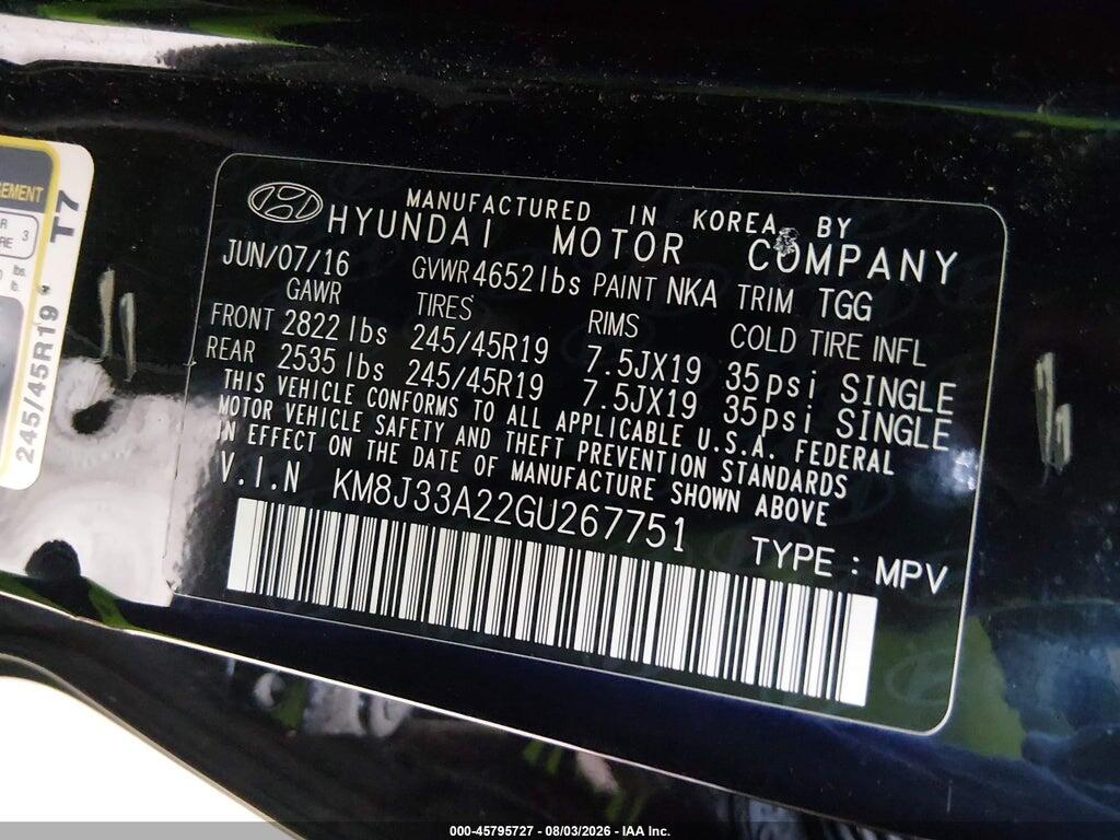 KM8J33A22GU267751 2016 HYUNDAI TUCSON photo no. 9
