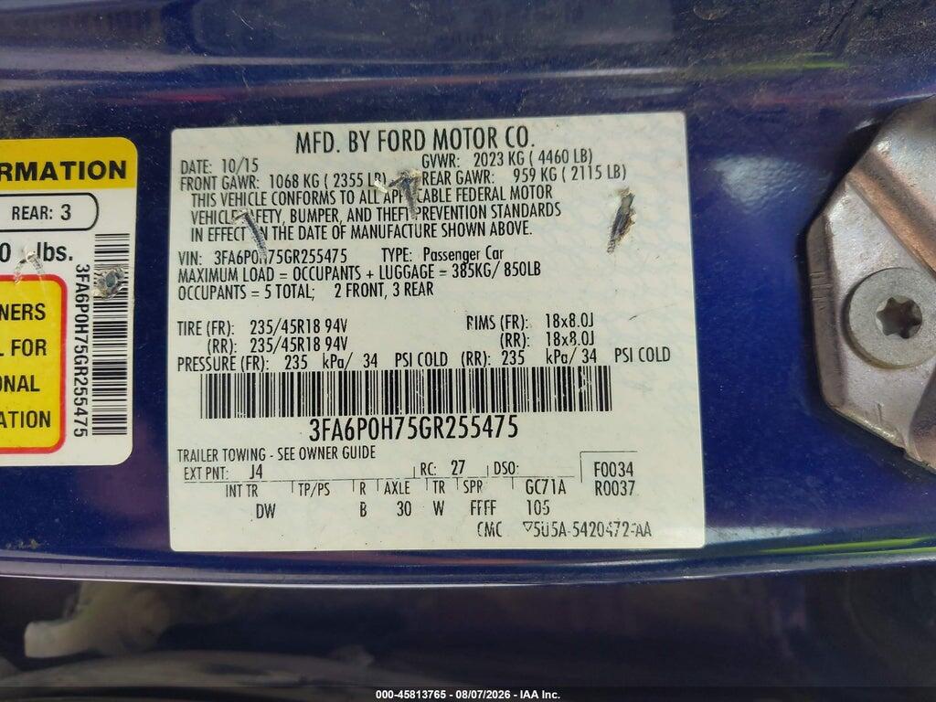3FA6P0H75GR255475 2016 FORD FUSION photo no. 9