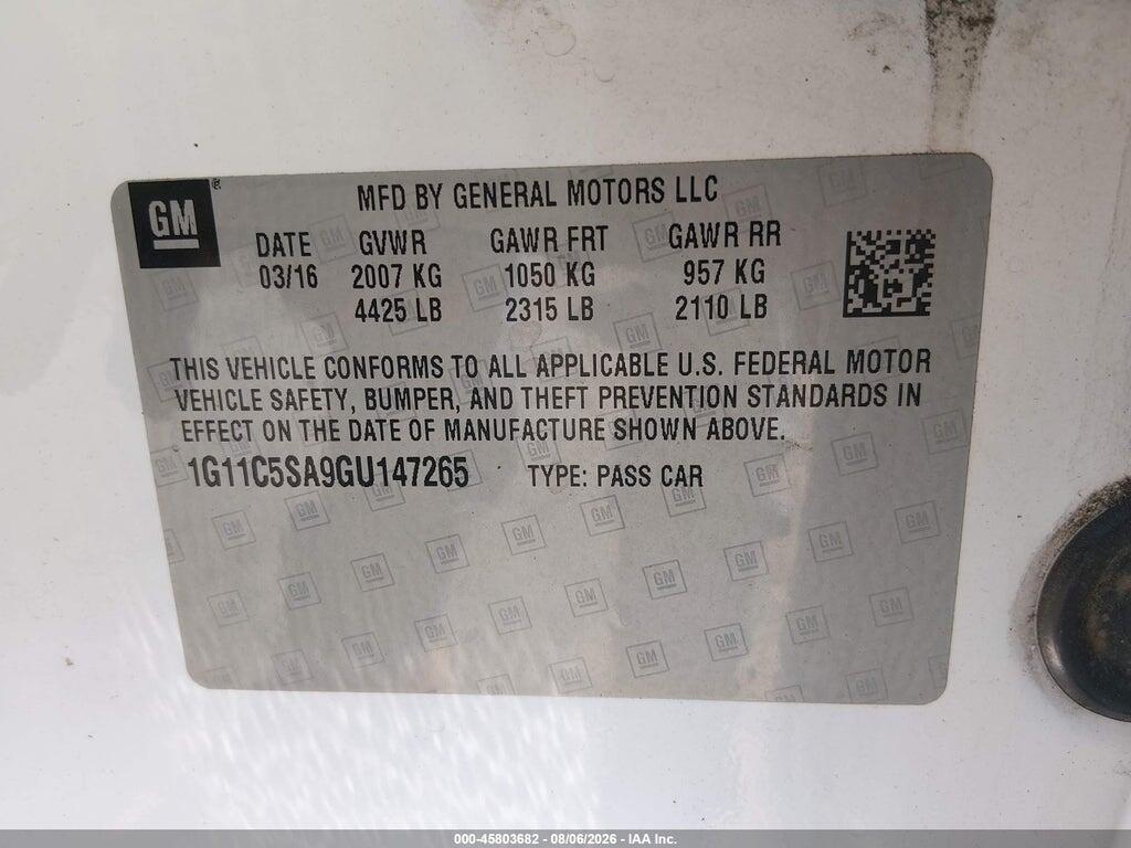1G11C5SA9GU147265 2016 CHEVROLET MALIBU LIMITED photo no. 9