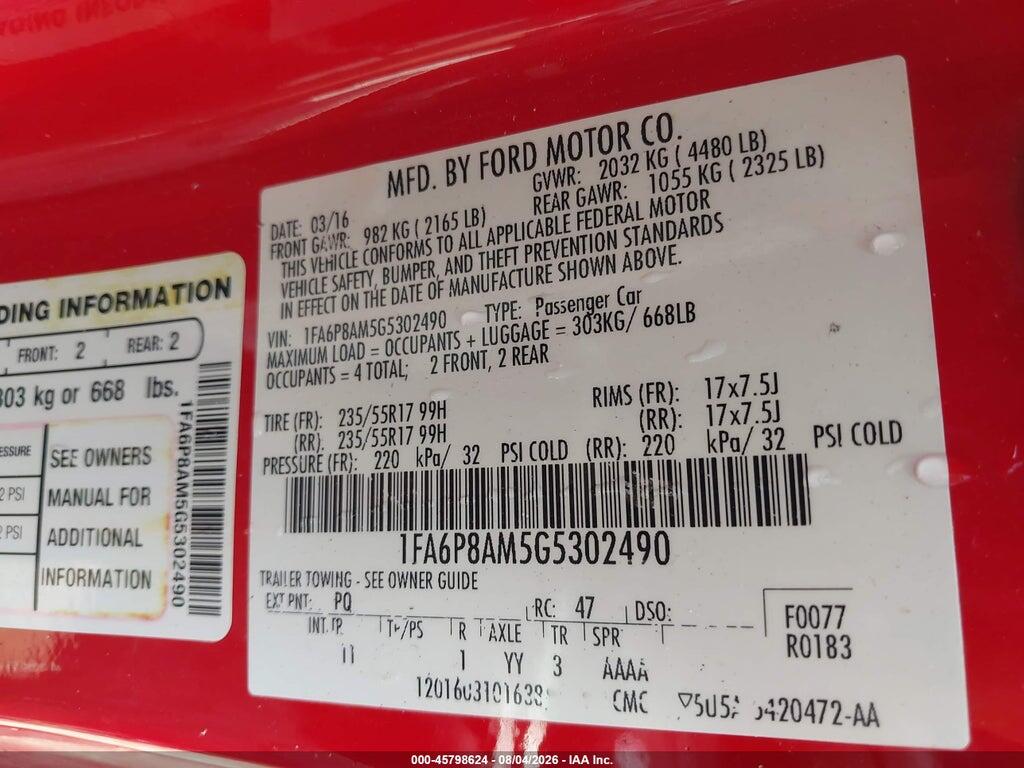 1FA6P8AM5G5302490 2016 FORD MUSTANG photo no. 9