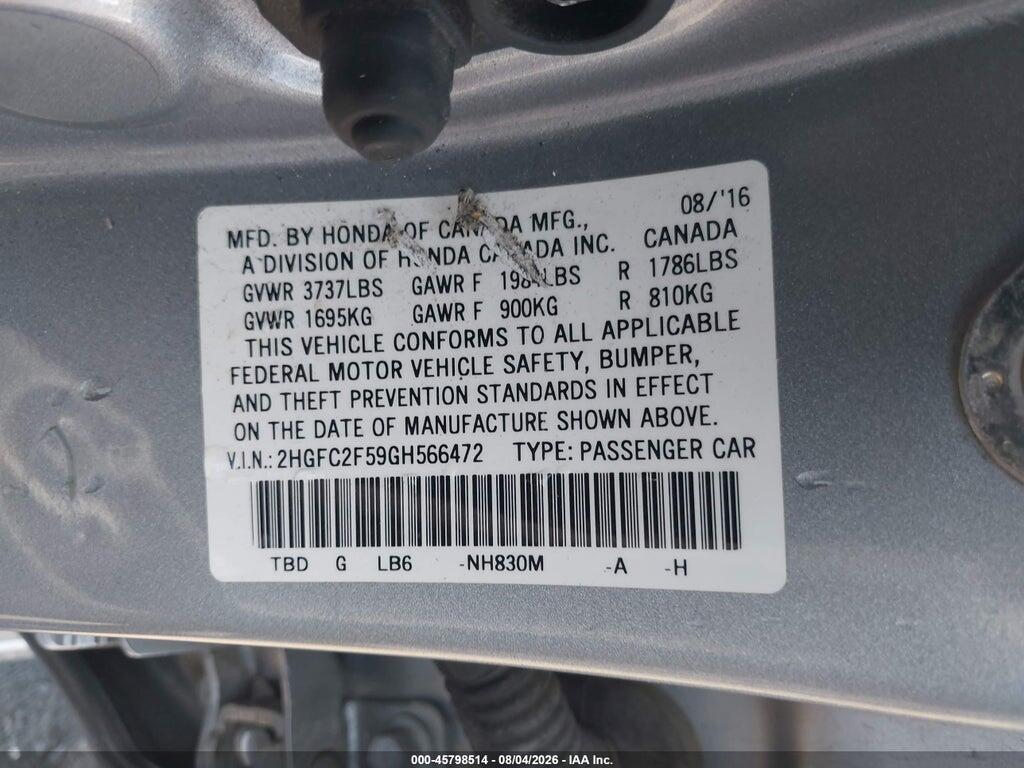 2HGFC2F59GH566472 2016 HONDA CIVIC photo no. 9