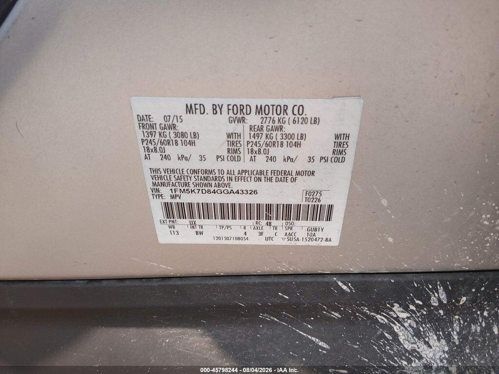 1FM5K7D84GGA43326 2016 FORD EXPLORER photo no. 9