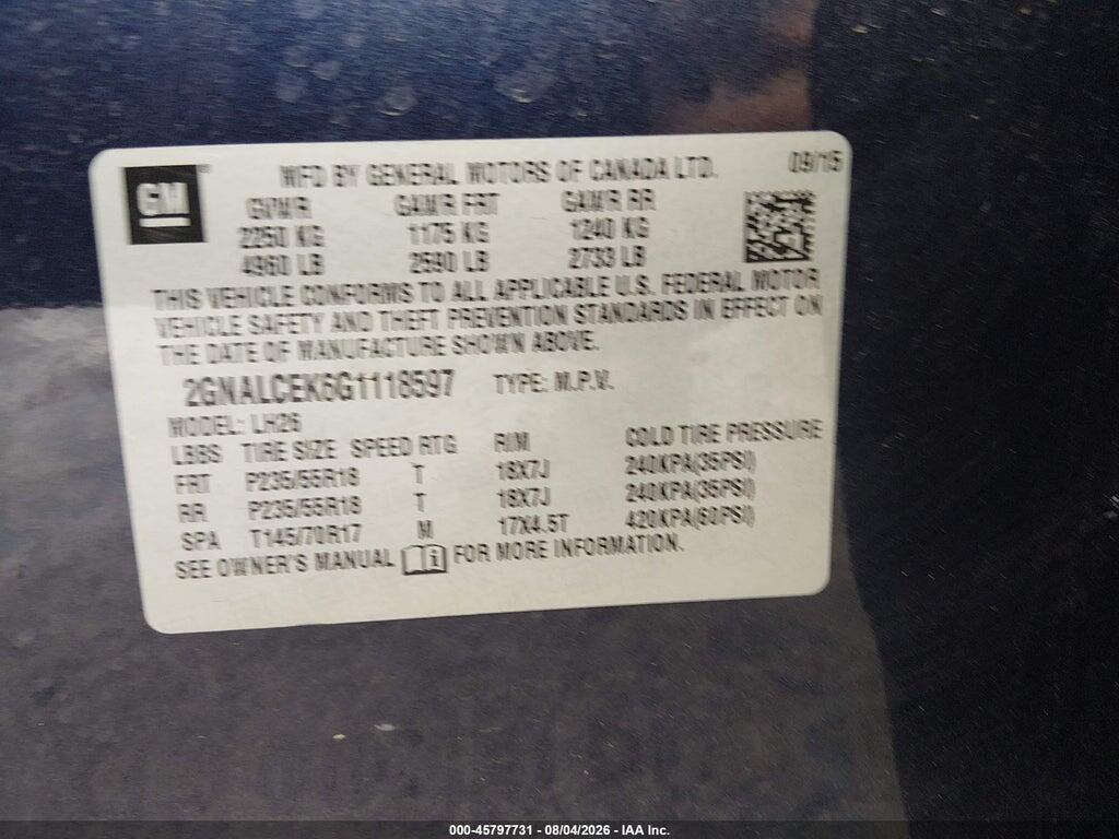 2GNALCEK6G1118597 2016 CHEVROLET EQUINOX photo no. 9