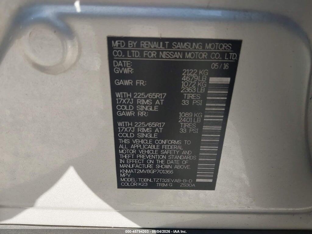 KNMAT2MV8GP701366 2016 NISSAN ROGUE photo no. 9
