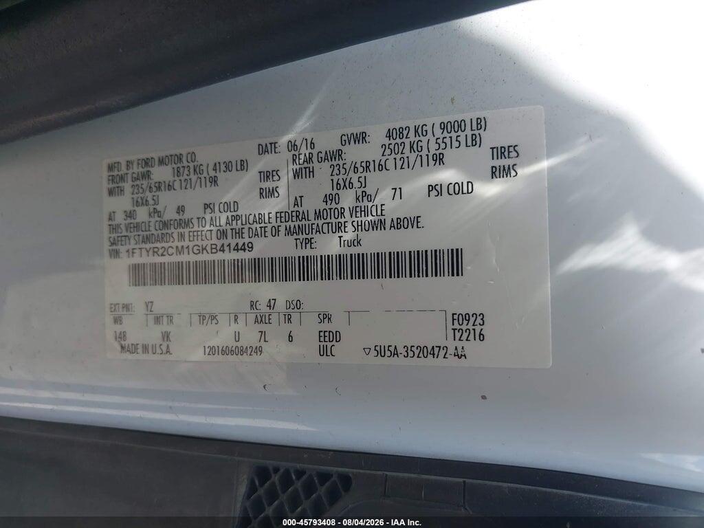 1FTYR2CM1GKB41449 2016 FORD TRANSIT-250 photo no. 9
