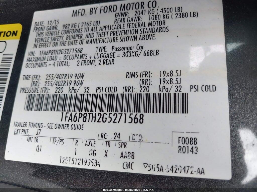 1FA6P8TH2G5271568 2016 FORD MUSTANG photo no. 9