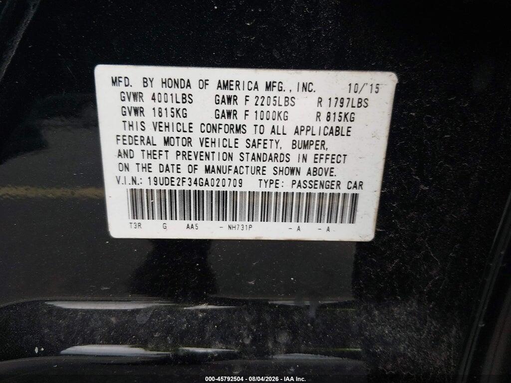 19UDE2F34GA020709 2016 ACURA ILX photo no. 9