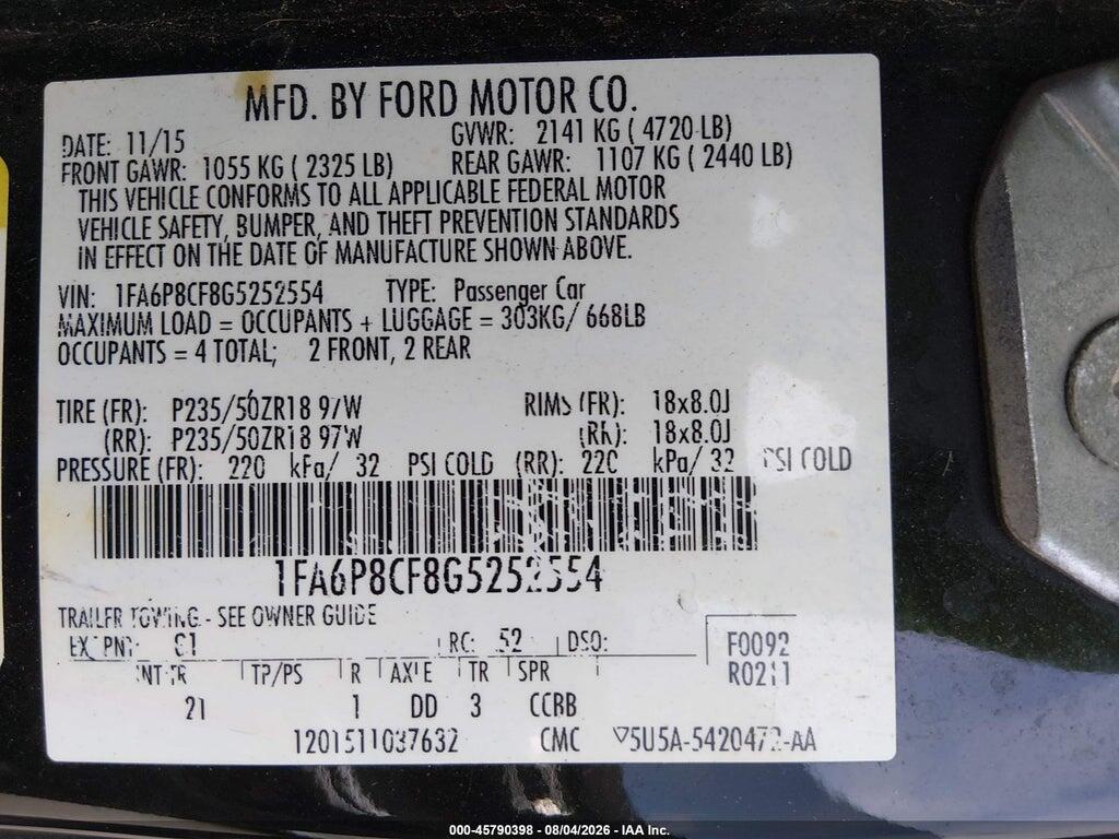 1FA6P8CF8G5252554 2016 FORD MUSTANG photo no. 9