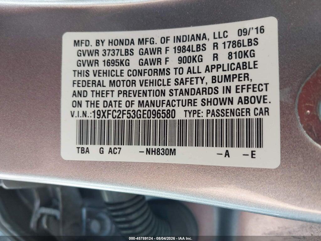 19XFC2F53GE096580 2016 HONDA CIVIC photo no. 9