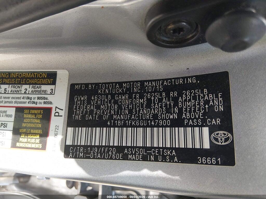 4T1BF1FK6GU147900 2016 TOYOTA CAMRY photo no. 9