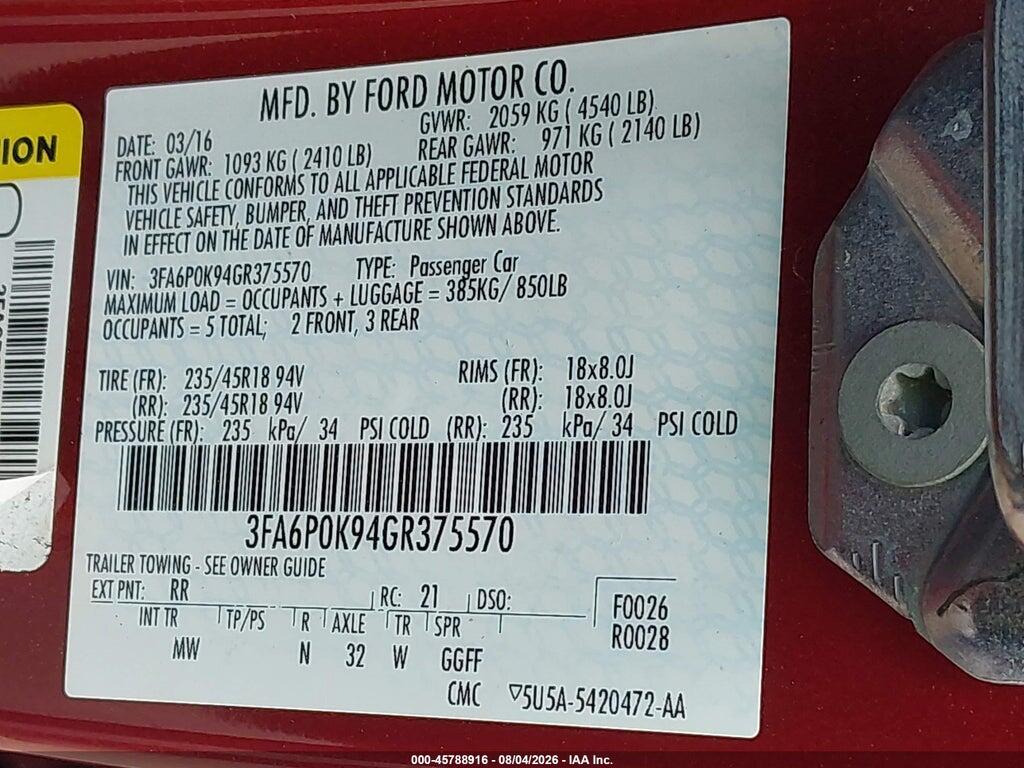 3FA6P0K94GR375570 2016 FORD FUSION photo no. 9
