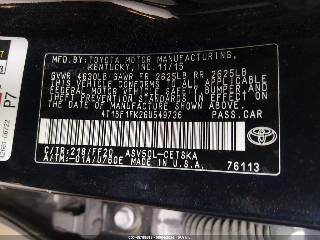 4T1BF1FK2GU549736 2016 TOYOTA CAMRY photo no. 9