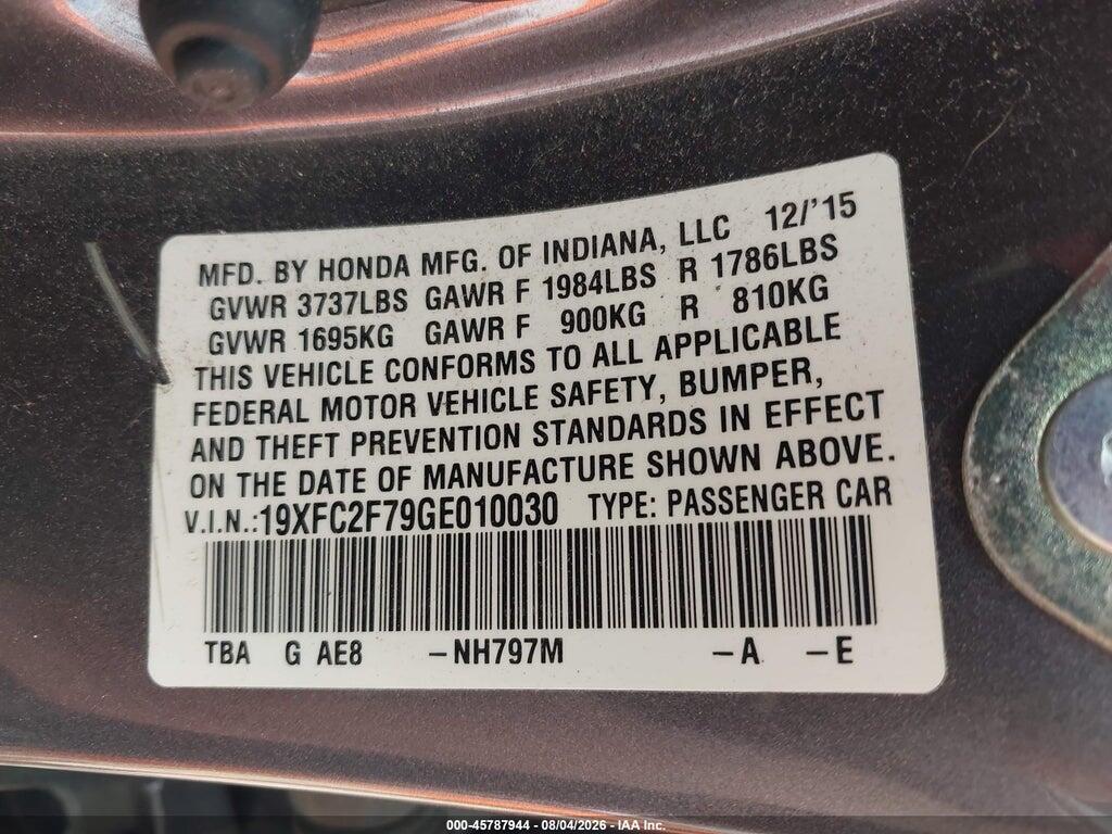 19XFC2F79GE010030 2016 HONDA CIVIC photo no. 9