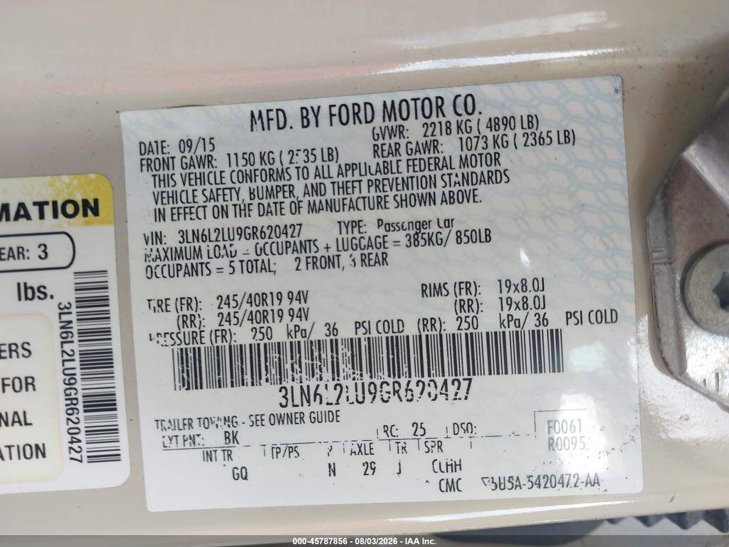 3LN6L2LU9GR620427 2016 LINCOLN MKZ HYBRID photo no. 9