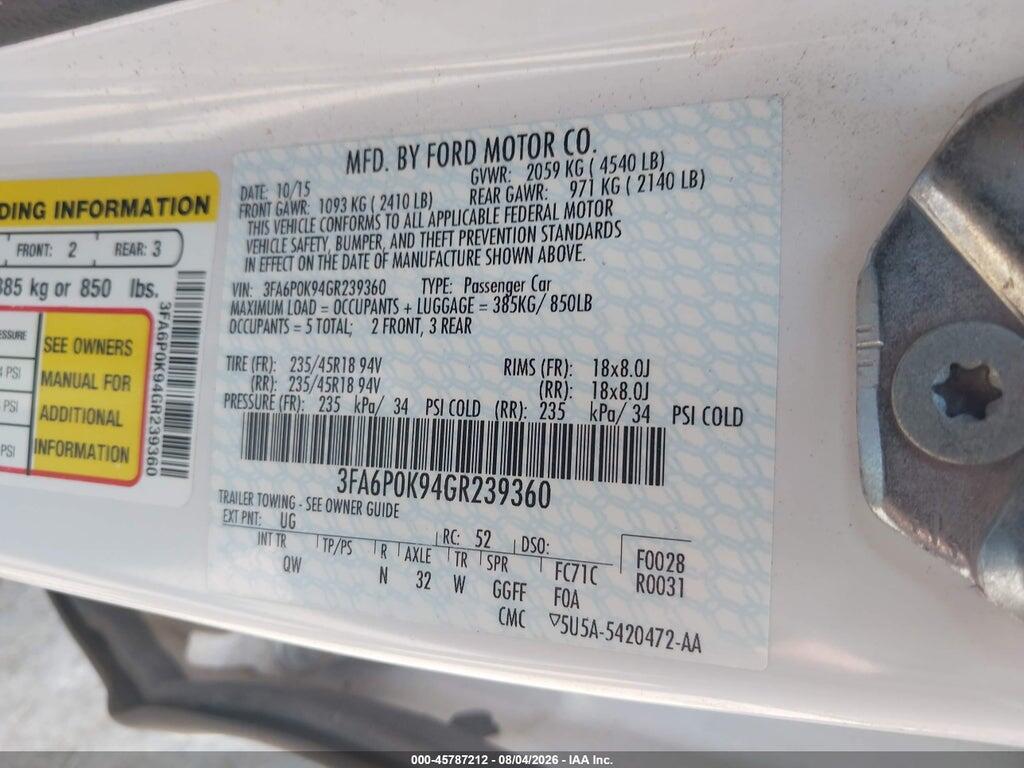 3FA6P0K94GR239360 2016 FORD FUSION photo no. 9