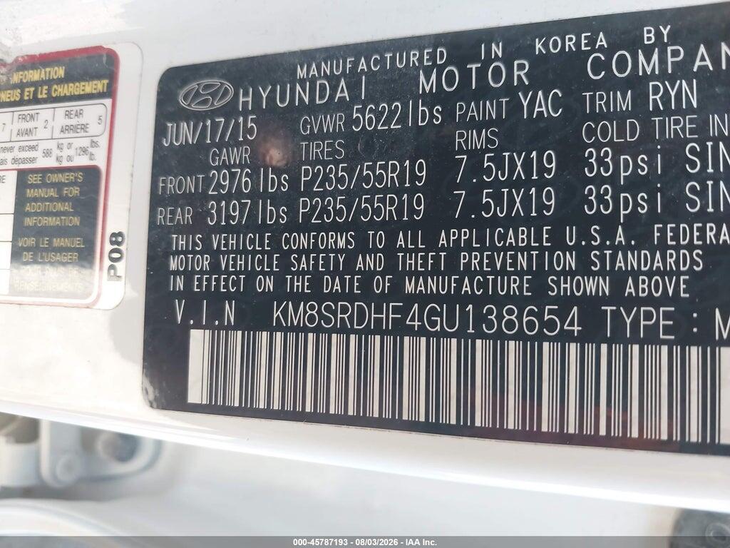 KM8SRDHF4GU138654 2016 HYUNDAI SANTA FE photo no. 9