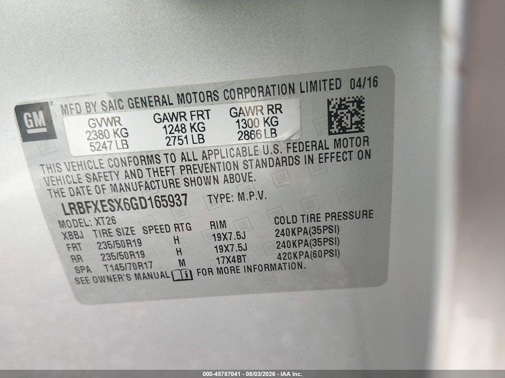 LRBFXESX6GD165937 2016 BUICK ENVISION photo no. 9