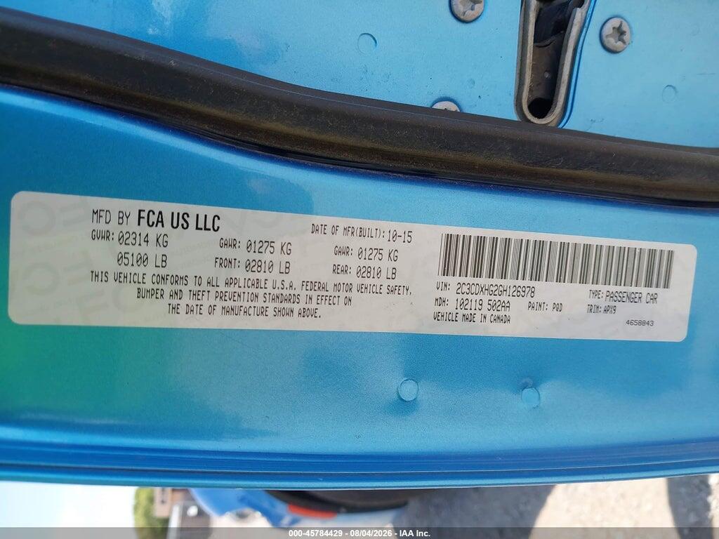 2C3CDXHG2GH126978 2016 DODGE CHARGER photo no. 9