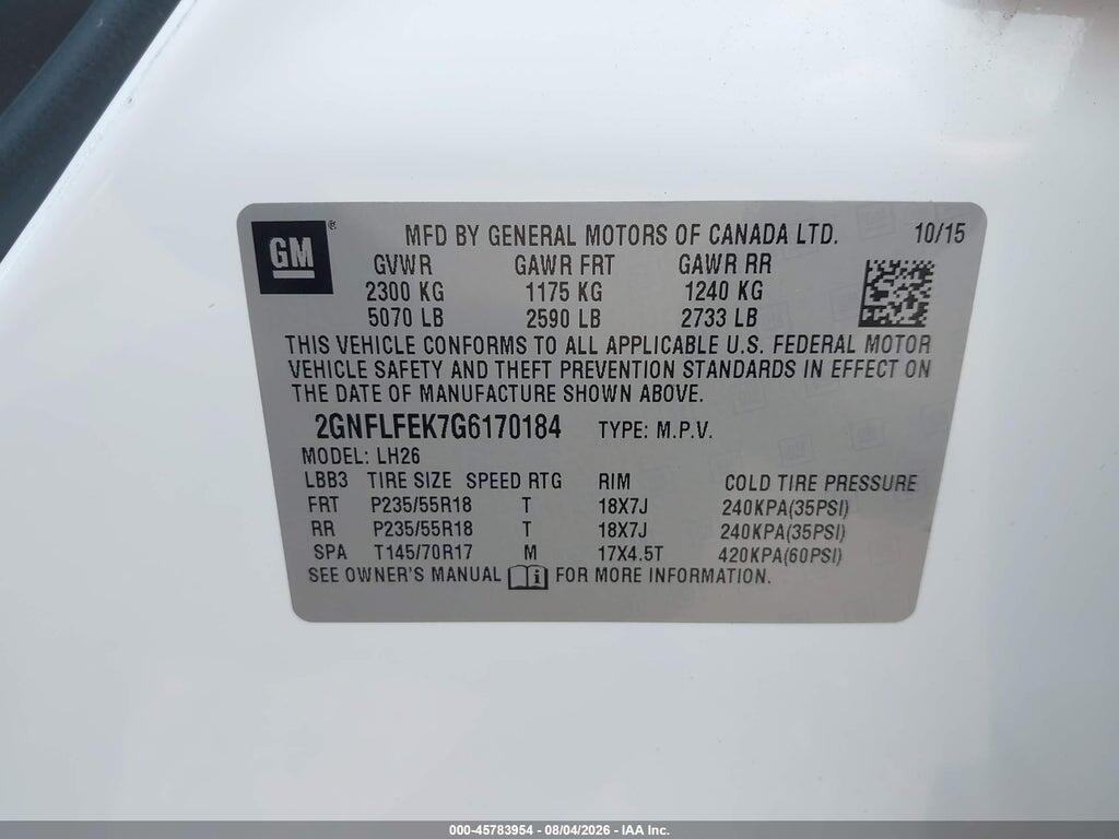 2GNFLFEK7G6170184 2016 CHEVROLET EQUINOX photo no. 9
