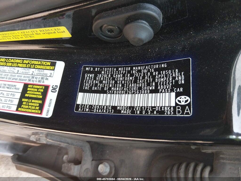 5YFBURHE2GP563889 2016 TOYOTA COROLLA photo no. 9