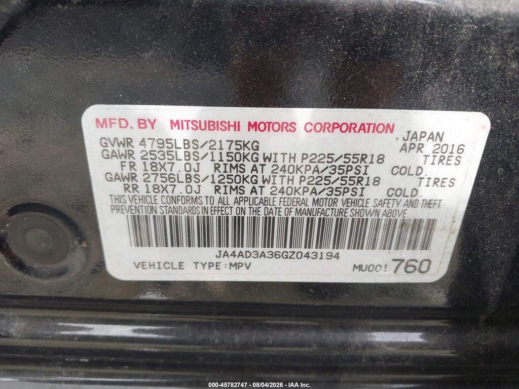 JA4AD3A36GZ043194 2016 MITSUBISHI OUTLANDER photo no. 9