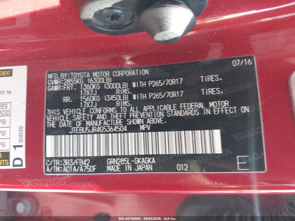 JTEBU5JR4G5364504 2016 TOYOTA 4RUNNER photo no. 9