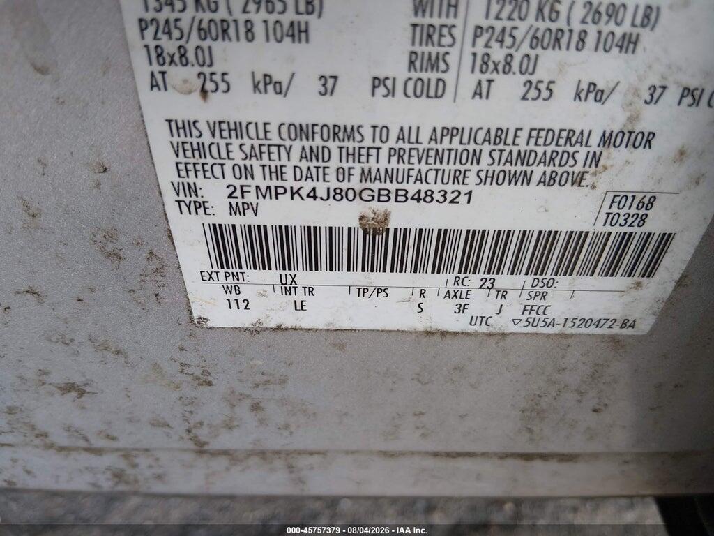2FMPK4J80GBB48321 2016 FORD EDGE photo no. 9