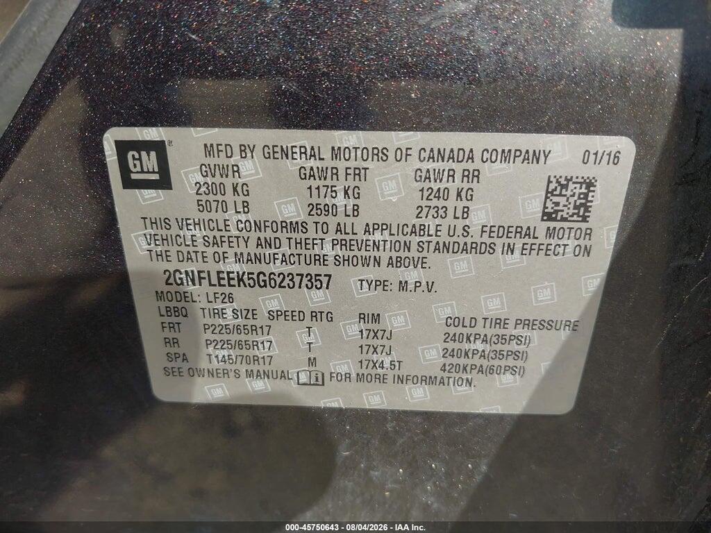 2GNFLEEK5G6237357 2016 CHEVROLET EQUINOX photo no. 9