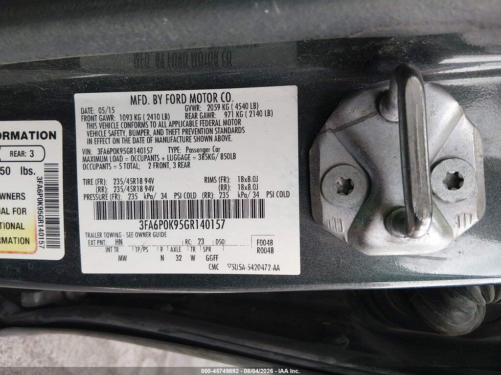 3FA6P0K95GR140157 2016 FORD FUSION photo no. 9