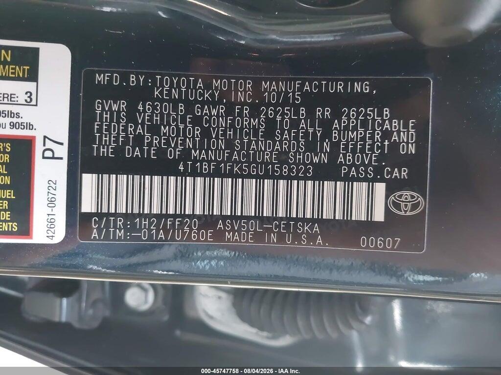 4T1BF1FK5GU158323 2016 TOYOTA CAMRY photo no. 9