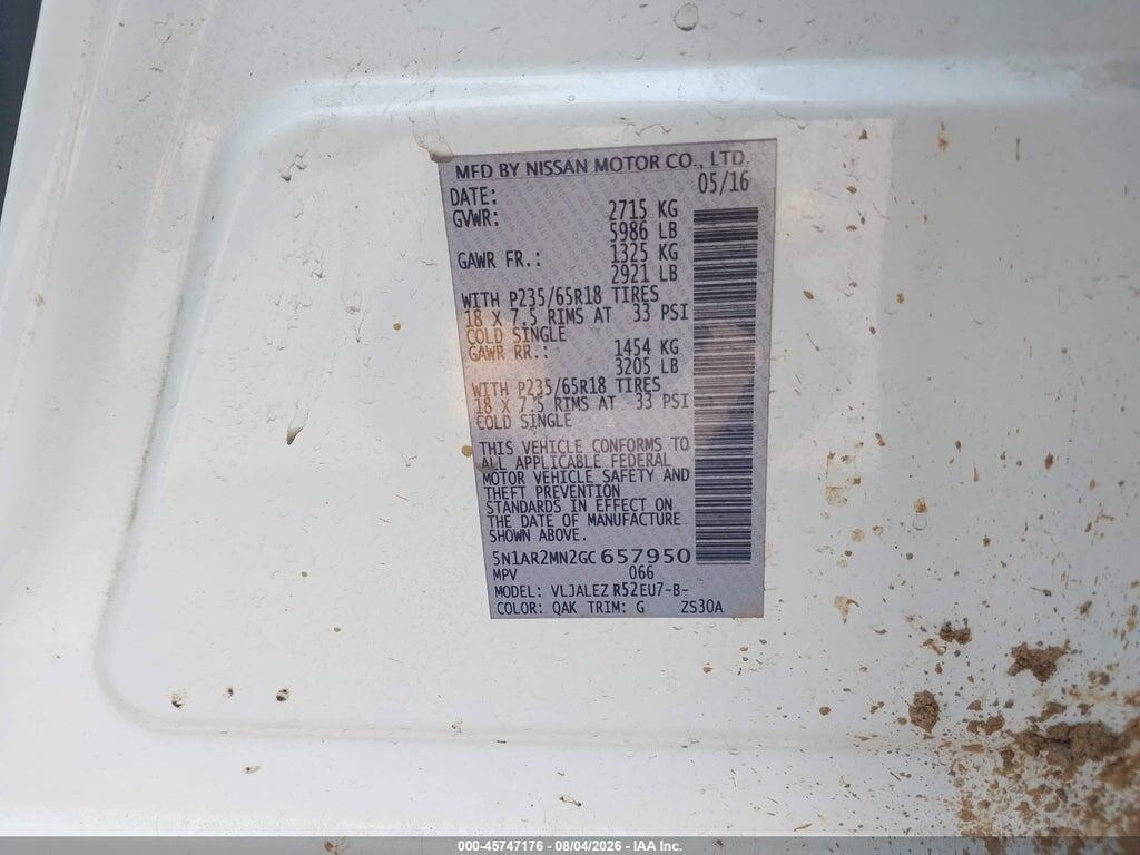 5N1AR2MN2GC657950 2016 NISSAN PATHFINDER photo no. 9