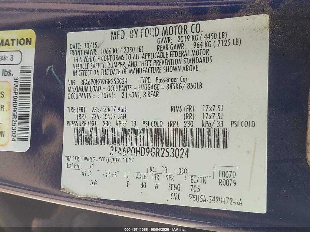 3FA6P0HD9GR253024 2016 FORD FUSION photo no. 9