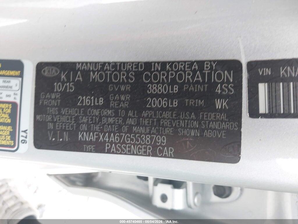 KNAFX4A67G5538799 2016 KIA FORTE photo no. 9