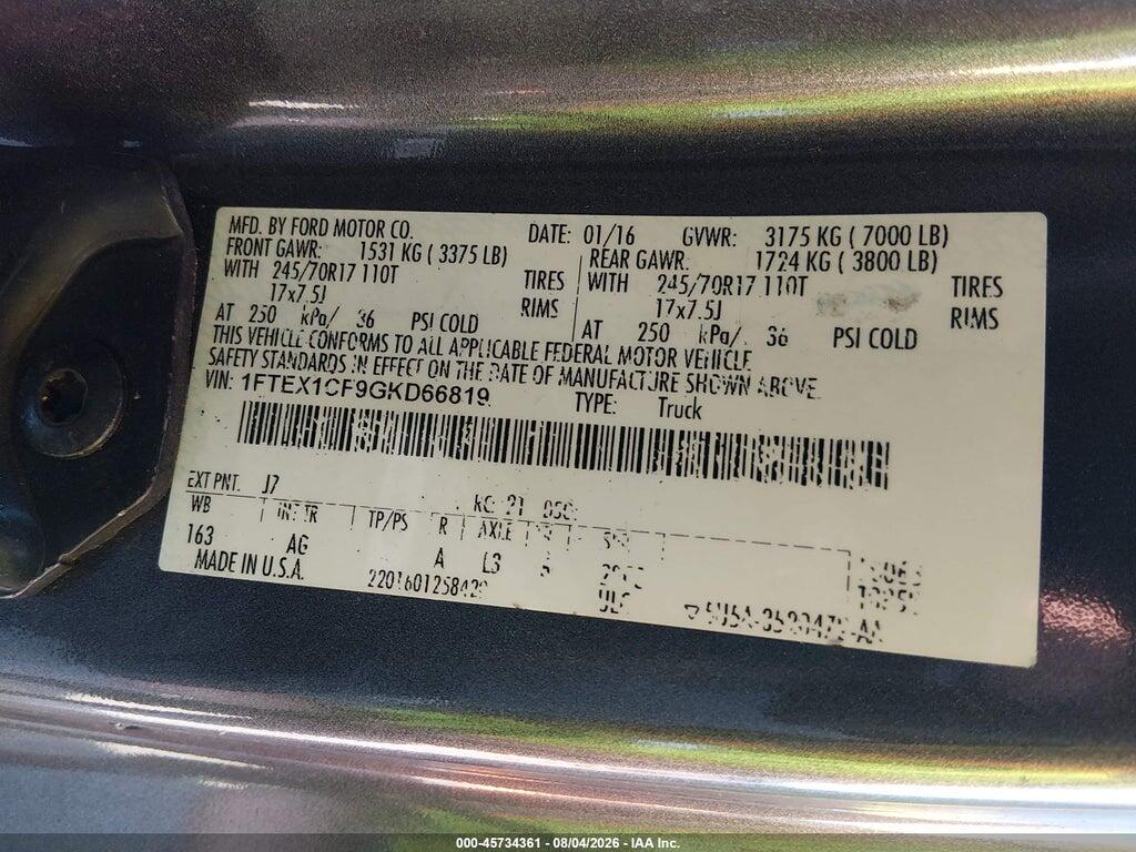 1FTEX1CF9GKD66819 2016 FORD F-150 photo no. 9