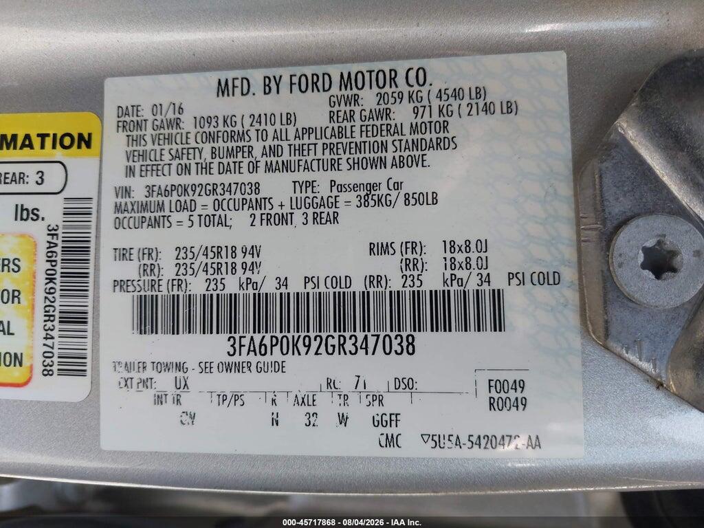 3FA6P0K92GR347038 2016 FORD FUSION photo no. 9