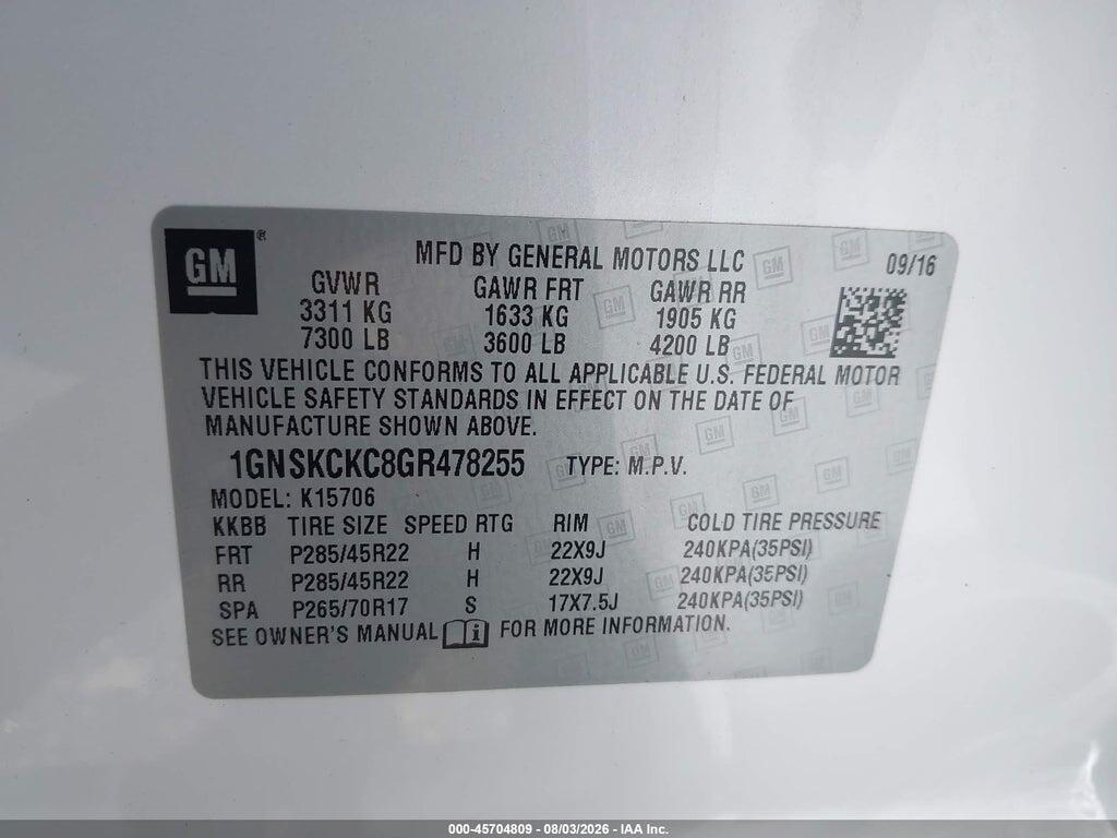 1GNSKCKC8GR478255 2016 CHEVROLET TAHOE photo no. 9