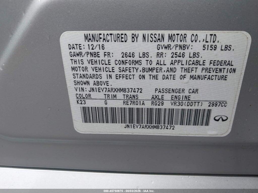 JN1EV7ARXHM837472 2017 INFINITI Q50 photo no. 9