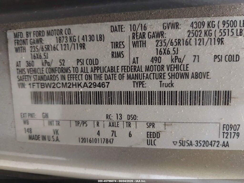 1FTBW2CM2HKA29467 2017 FORD TRANSIT-350 photo no. 9