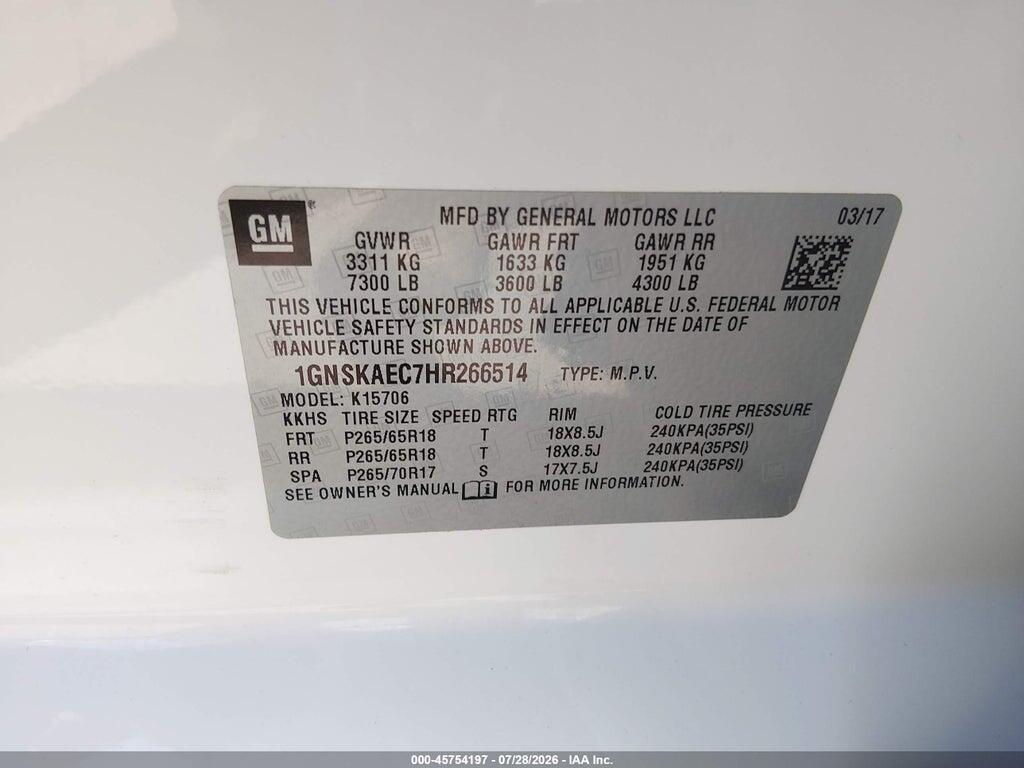 1GNSKAEC7HR266514 2017 CHEVROLET TAHOE photo no. 9