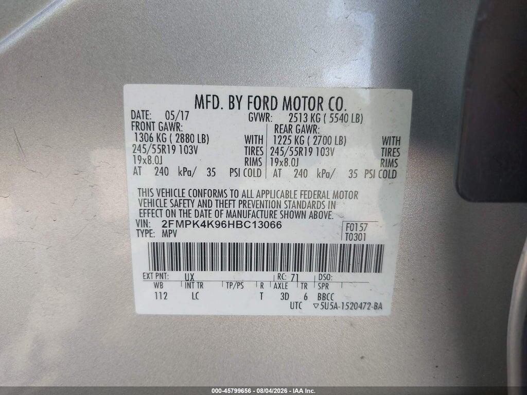 2FMPK4K96HBC13066 2017 FORD EDGE photo no. 9