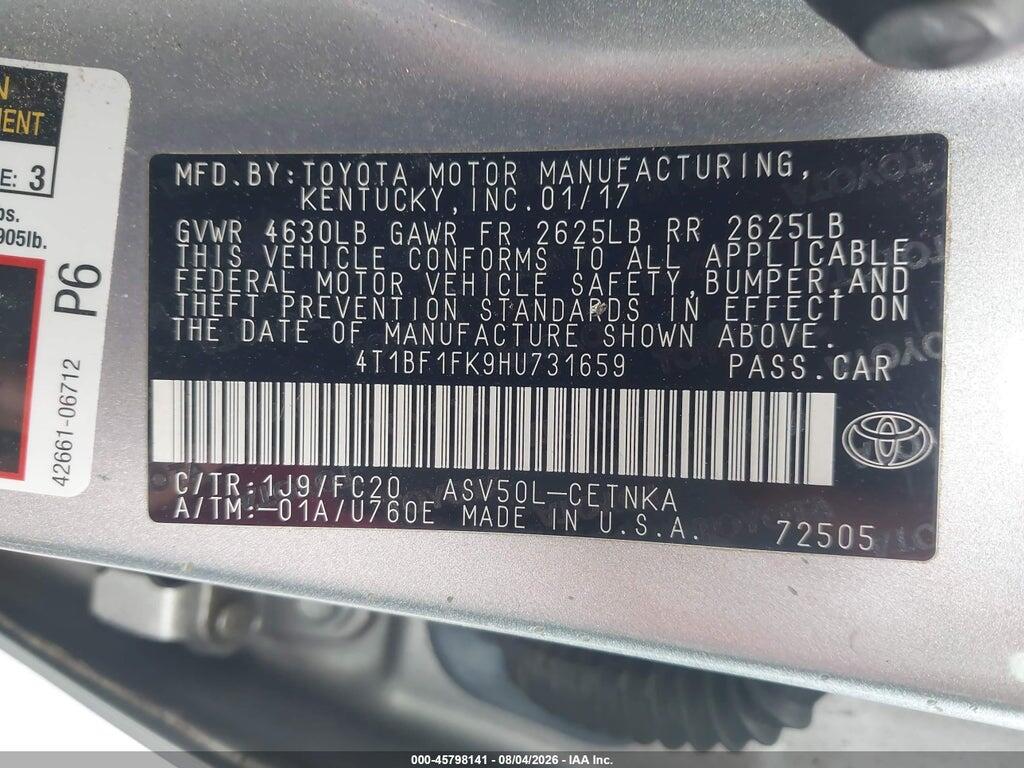 4T1BF1FK9HU731659 2017 TOYOTA CAMRY photo no. 9