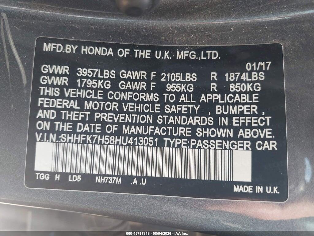 SHHFK7H58HU413051 2017 HONDA CIVIC photo no. 9