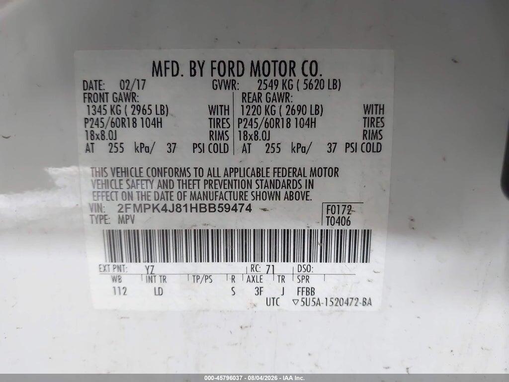 2FMPK4J81HBB59474 2017 FORD EDGE photo no. 9