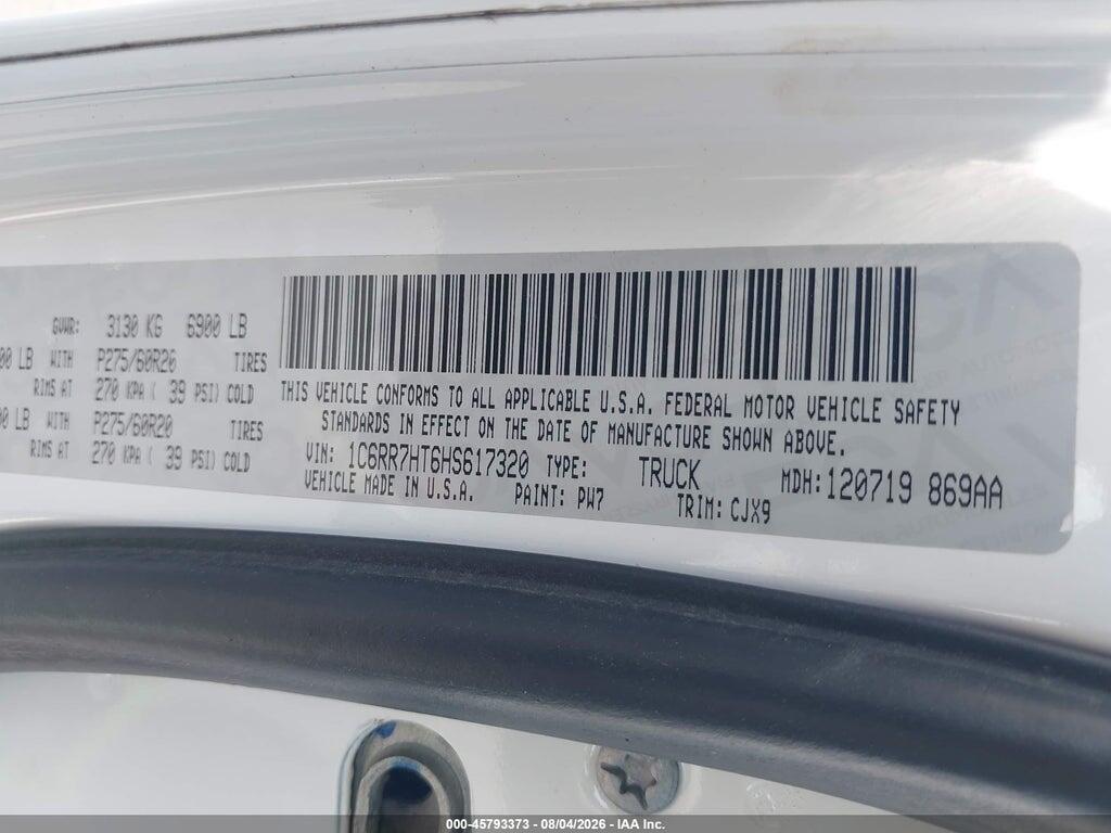 1C6RR7HT6HS617320 2017 RAM 1500 photo no. 9