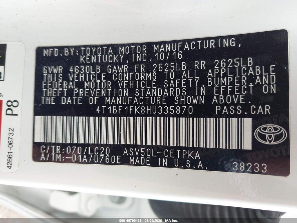 4T1BF1FK8HU335870 2017 TOYOTA CAMRY photo no. 9