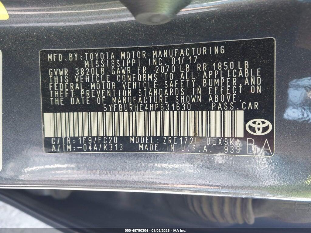 5YFBURHE4HP631630 2017 TOYOTA COROLLA photo no. 9